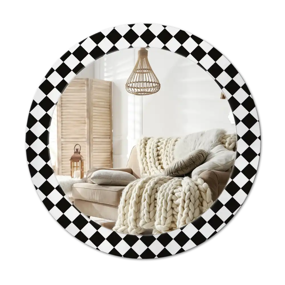 Round mirror frame with print Chess desk