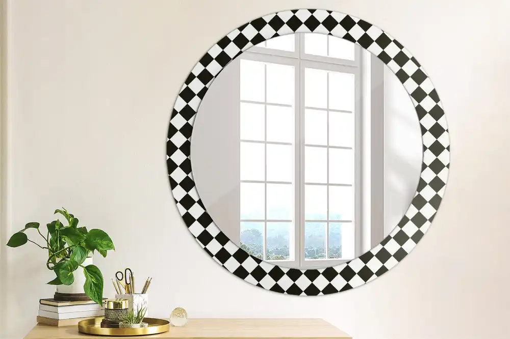 Round mirror frame with print Chess desk