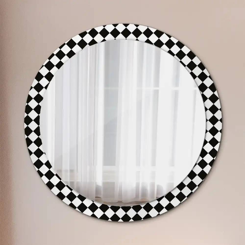 Round mirror frame with print Chess desk