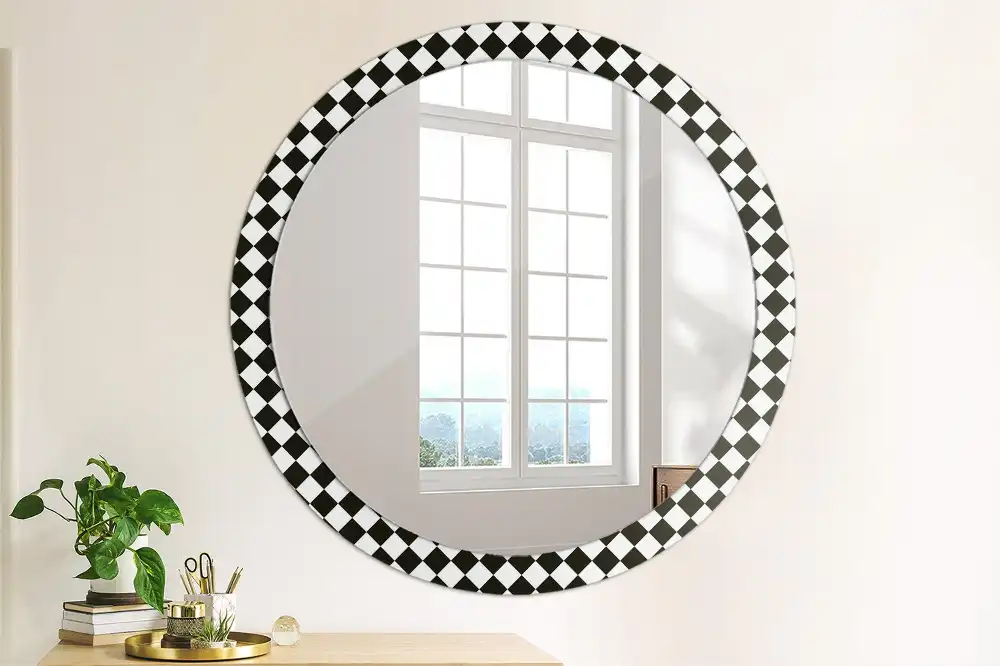 Round mirror frame with print Chess desk