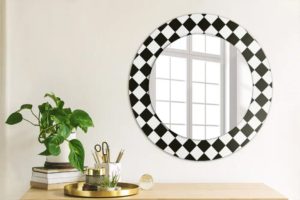 Round mirror frame with print Chess desk