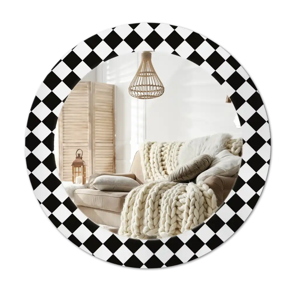 Round mirror frame with print Chess desk
