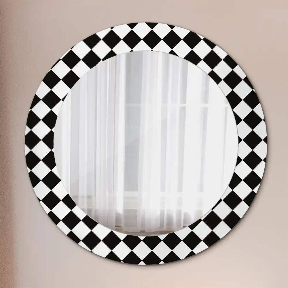 Round mirror frame with print Chess desk