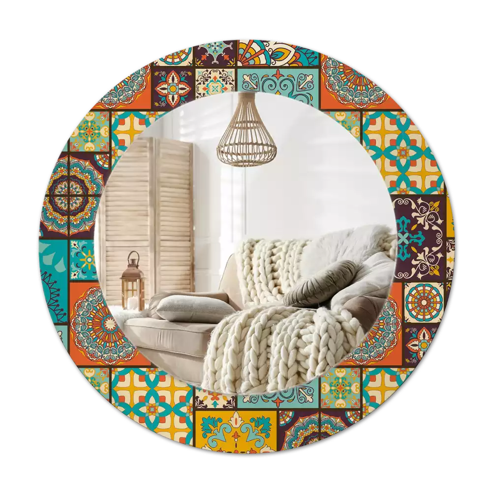 Round mirror frame with print Arabic pattern