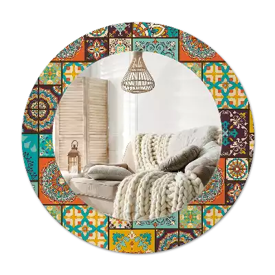Round mirror frame with print Arabic pattern