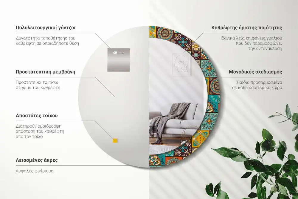 Round mirror frame with print Arabic pattern