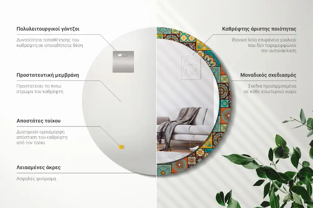 Round mirror frame with print Arabic pattern