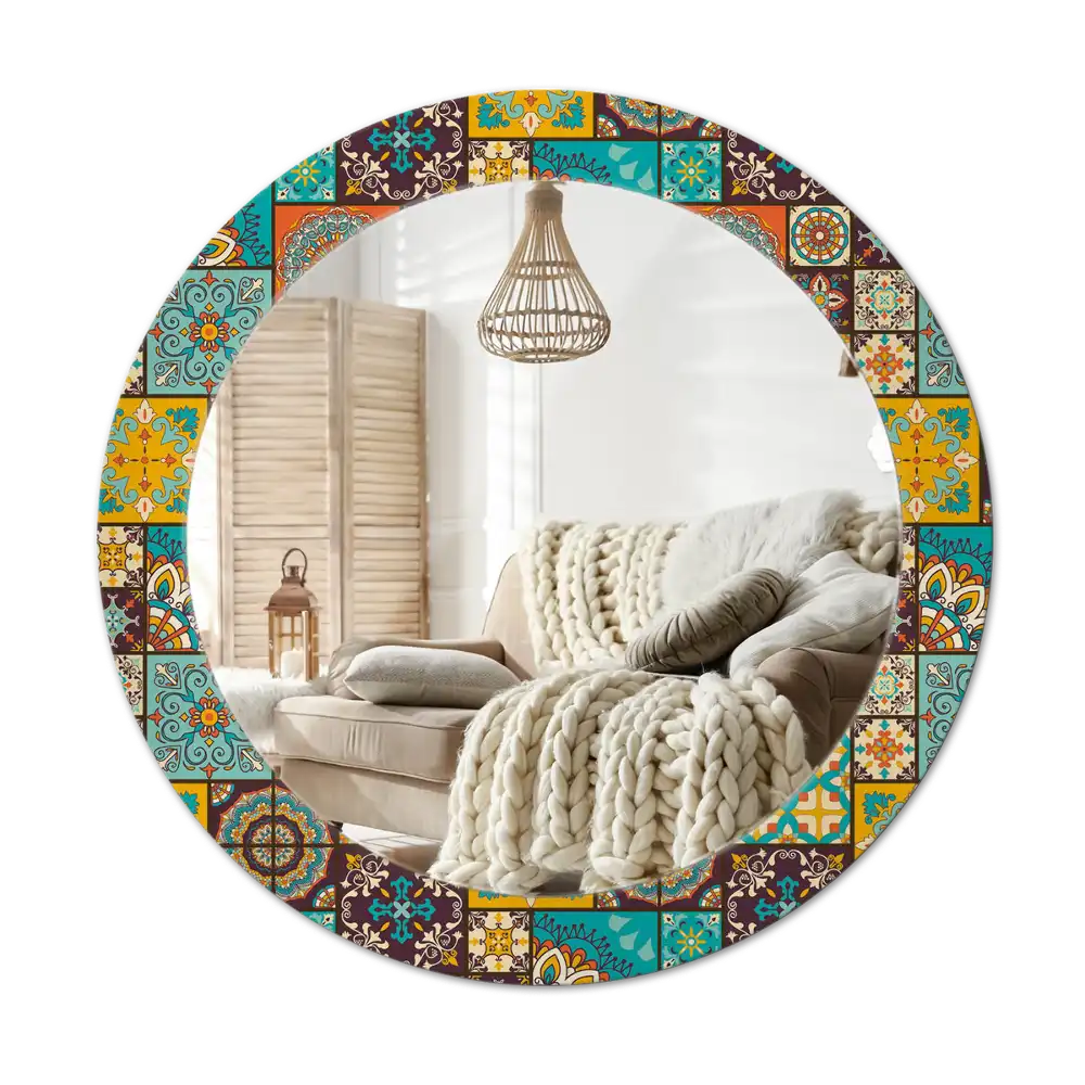Round mirror frame with print Arabic pattern