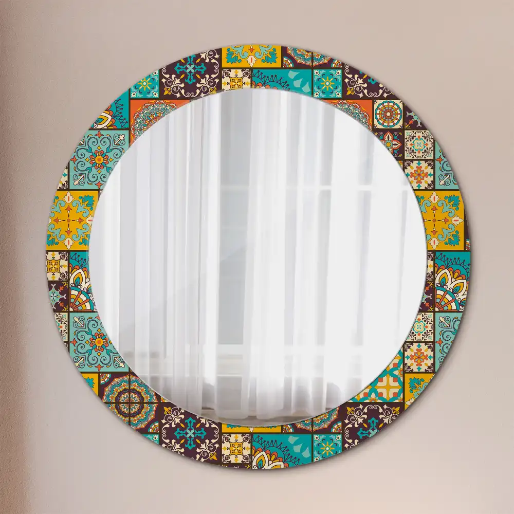 Round mirror frame with print Arabic pattern