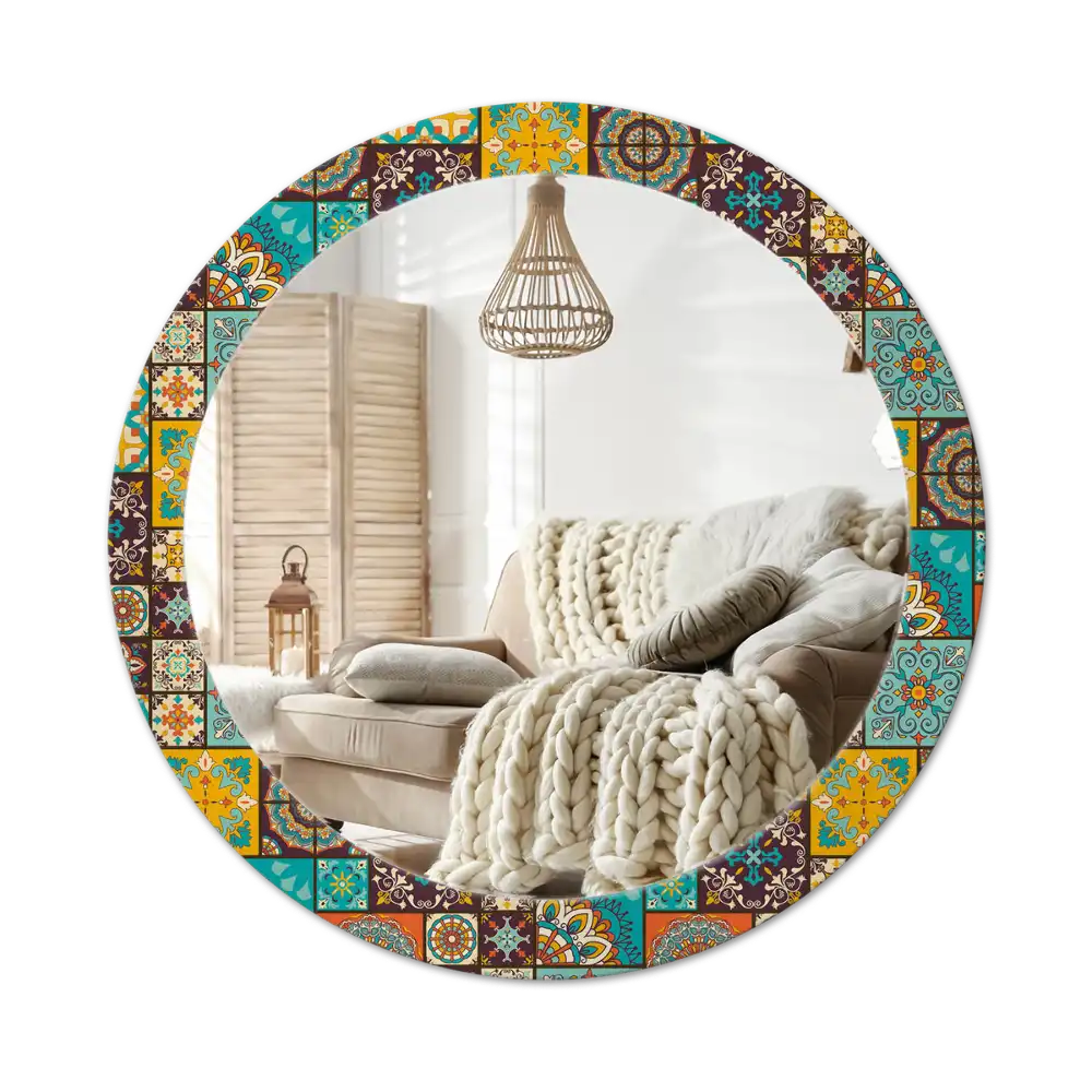 Round mirror frame with print Arabic pattern