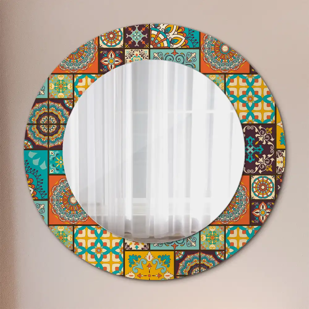 Round mirror frame with print Arabic pattern