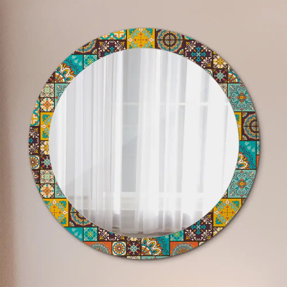 Round mirror frame with print Arabic pattern