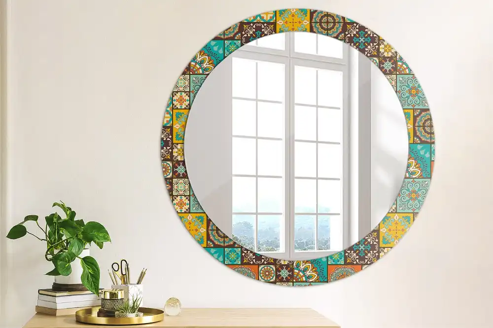 Round mirror frame with print Arabic pattern