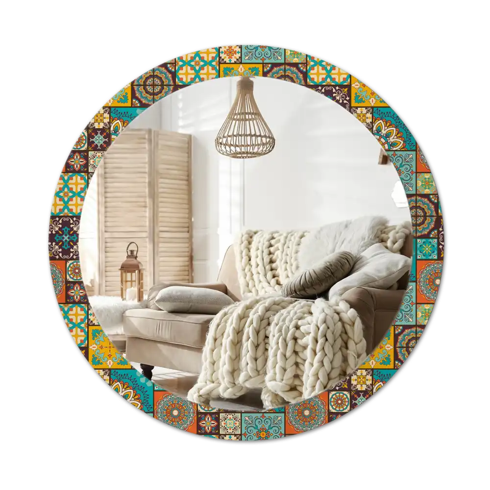 Round mirror frame with print Arabic pattern
