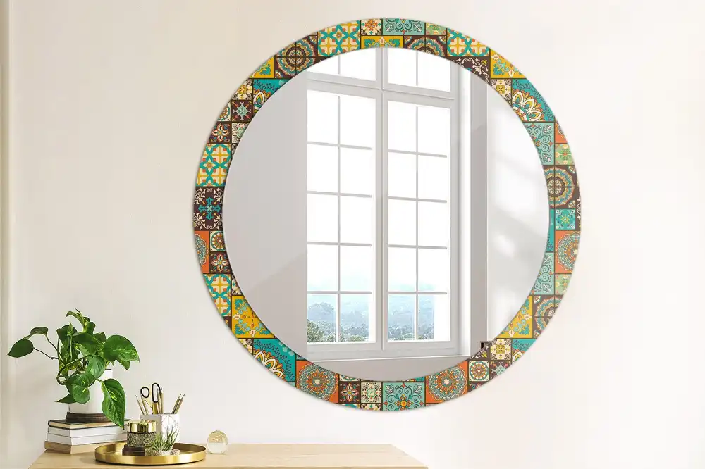 Round mirror frame with print Arabic pattern