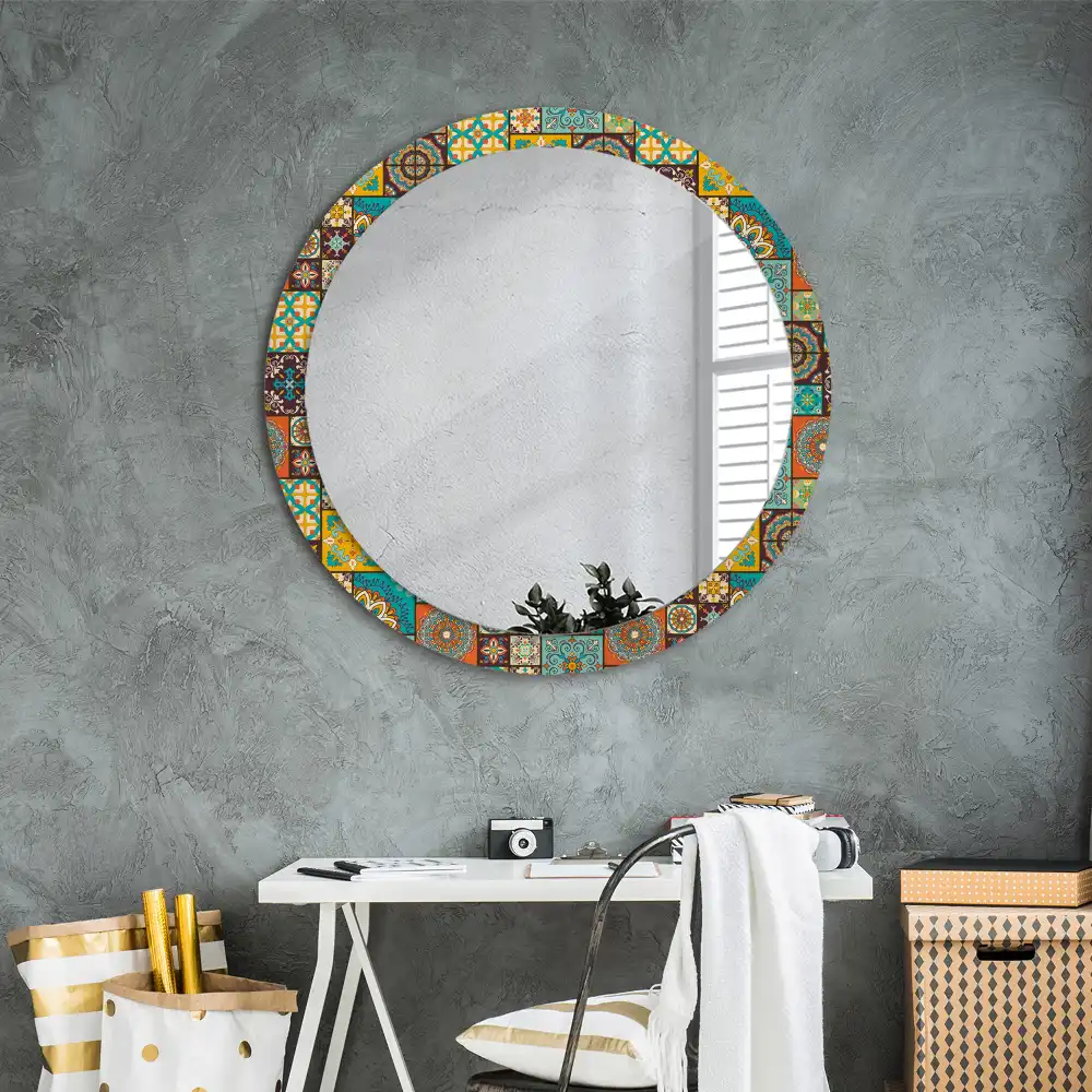 Round mirror frame with print Arabic pattern