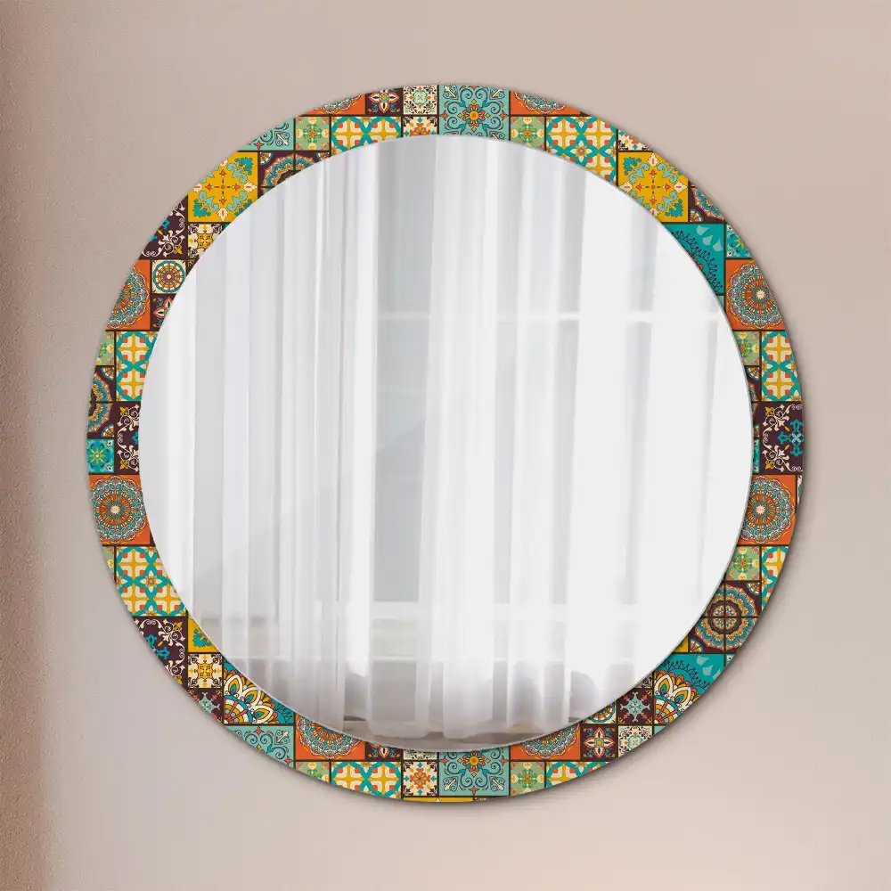 Round mirror frame with print Arabic pattern