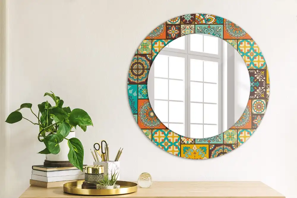 Round mirror frame with print Arabic pattern