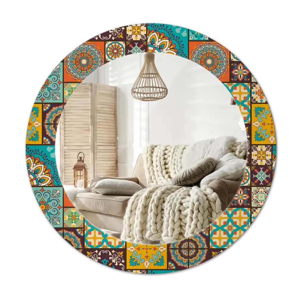 Round mirror frame with print Arabic pattern