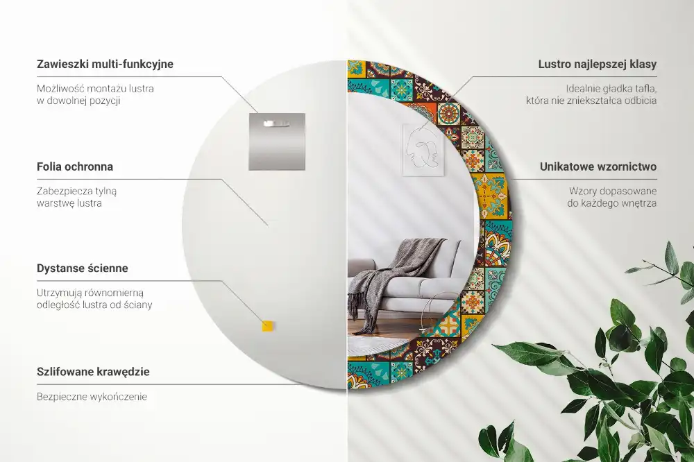 Round mirror frame with print Arabic pattern