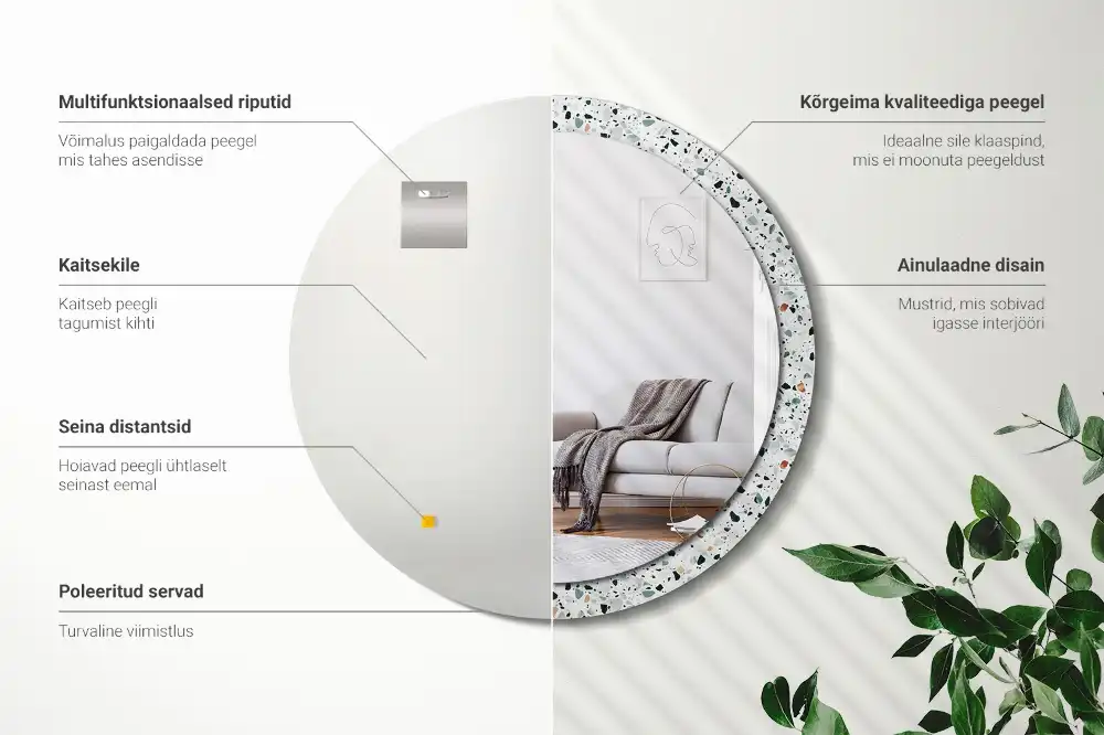 Round printed mirror Natural stone