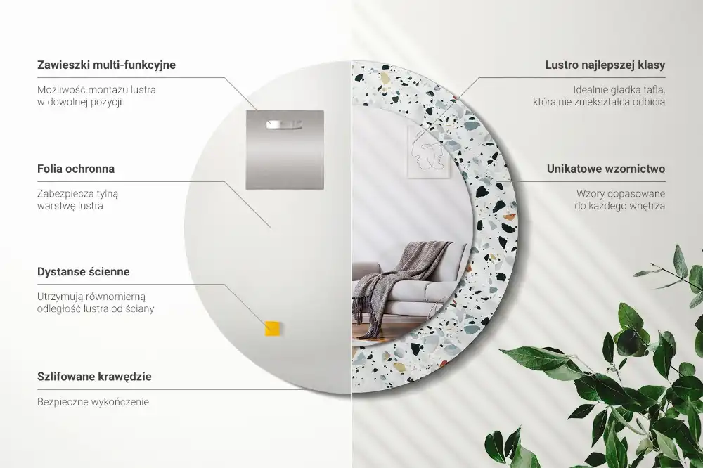 Round printed mirror Natural stone