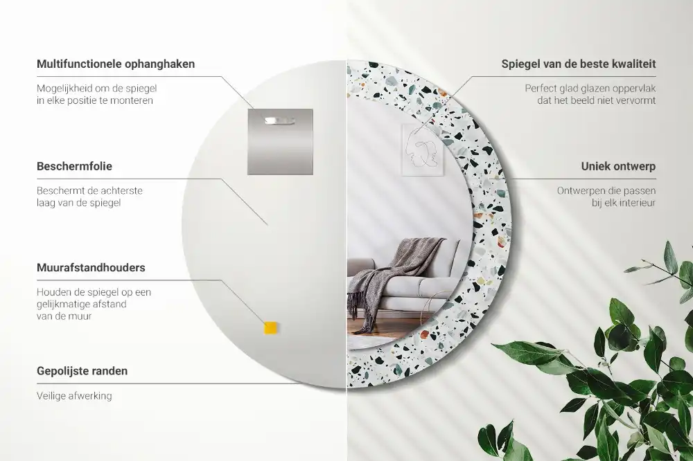 Round printed mirror Natural stone