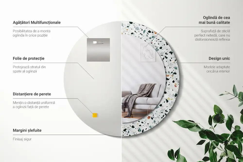 Round printed mirror Natural stone