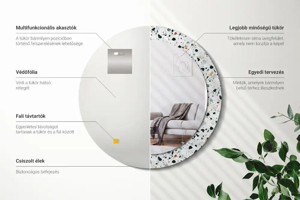 Round printed mirror Natural stone