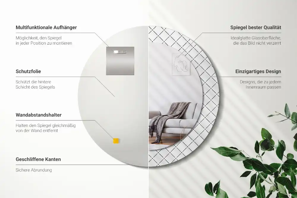 Round decorative mirror Cross lines