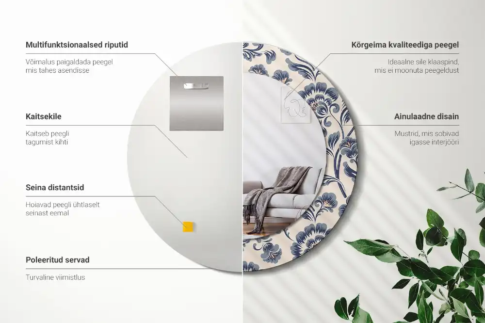 Round decorative mirror Floral pattern