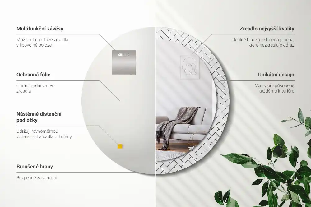 Round wall mirror decor Herringbone