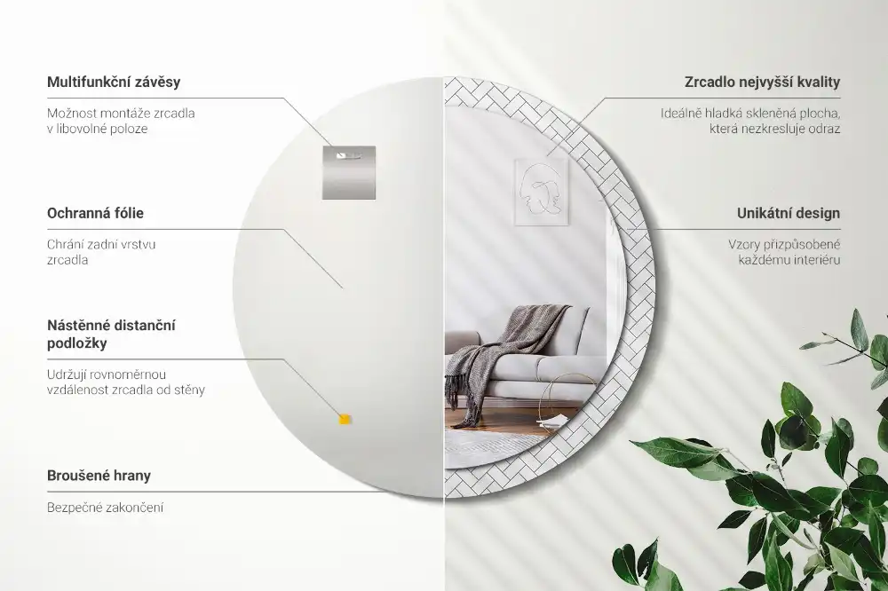 Round wall mirror decor Herringbone