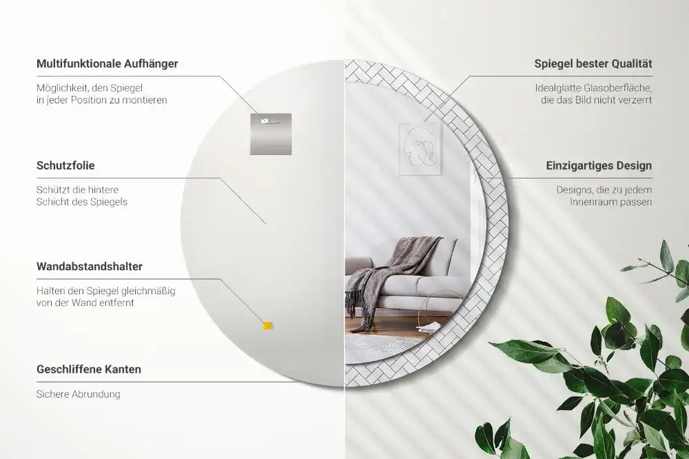 Round wall mirror decor Herringbone