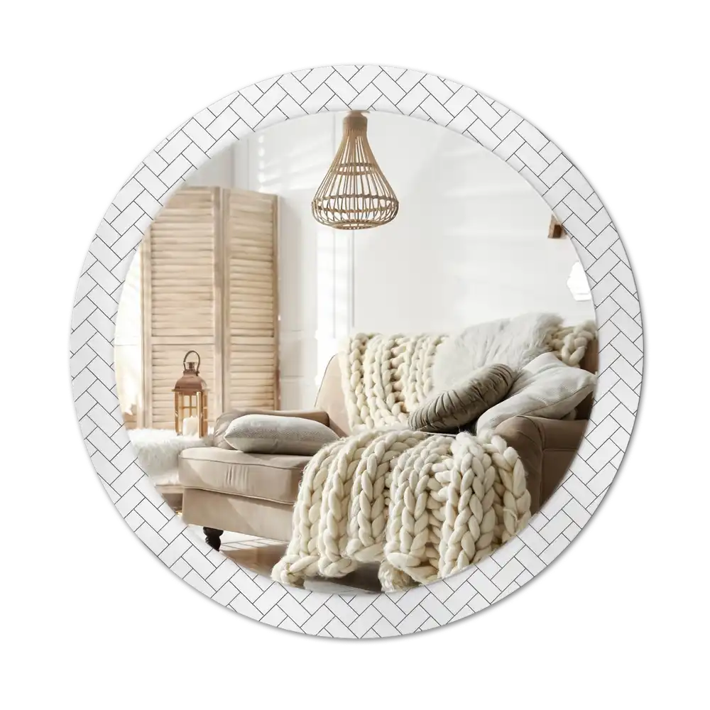 Round wall mirror decor Herringbone