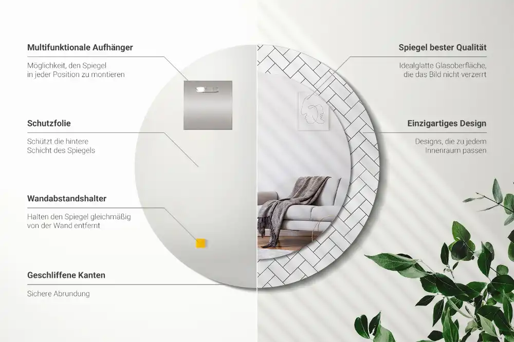Round wall mirror decor Herringbone