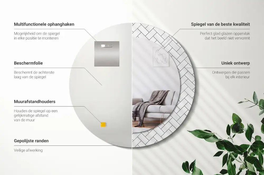 Round wall mirror decor Herringbone