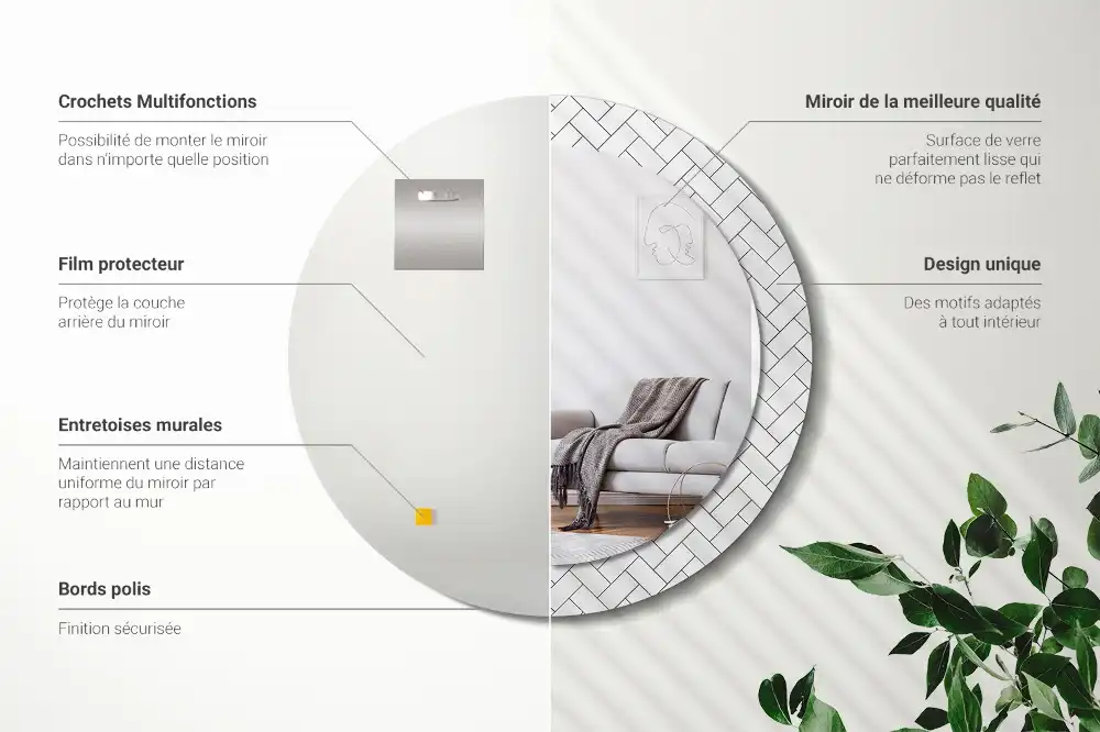 Round wall mirror decor Herringbone