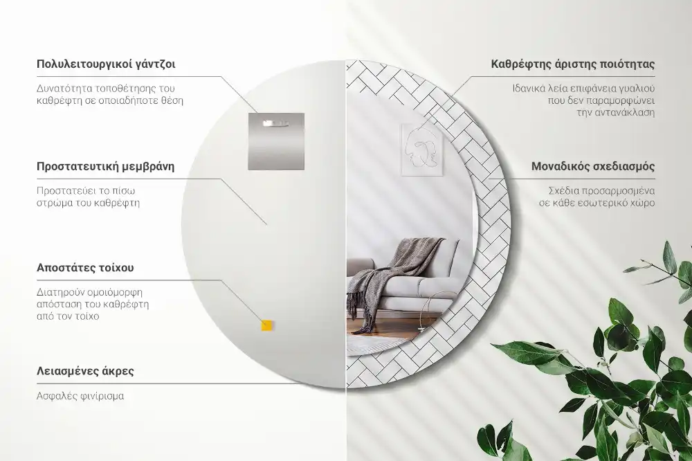 Round wall mirror decor Herringbone