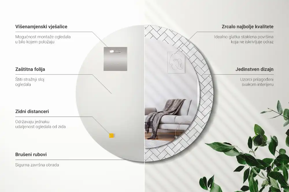 Round wall mirror decor Herringbone