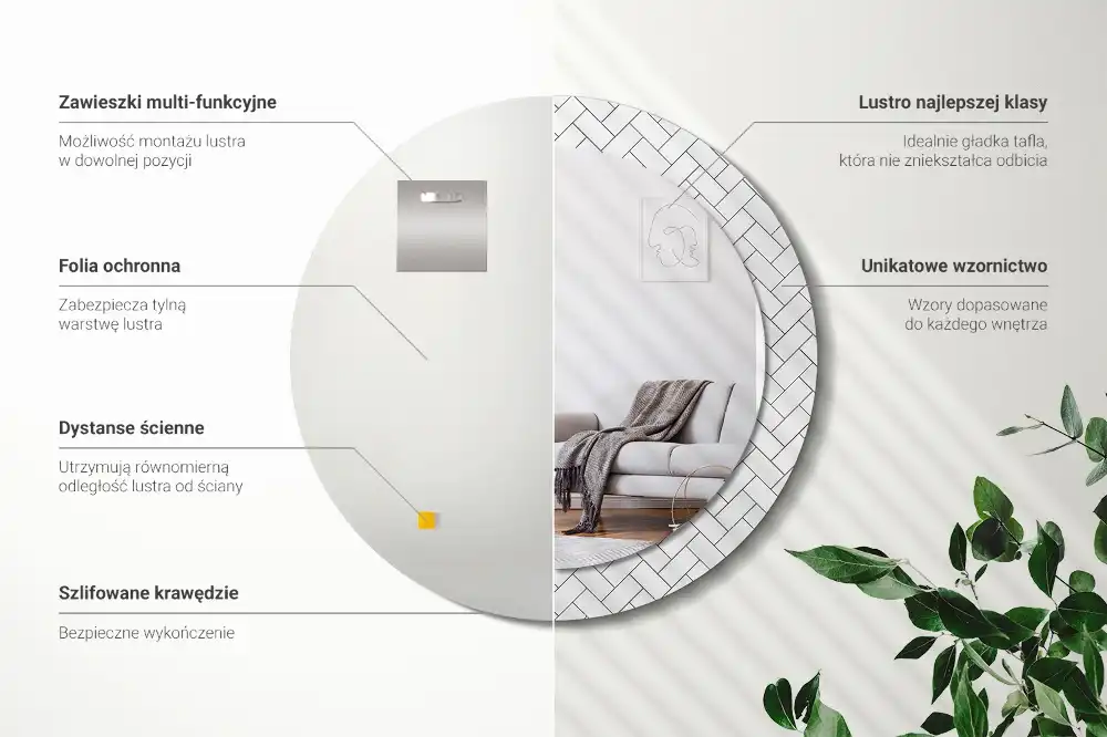 Round wall mirror decor Herringbone