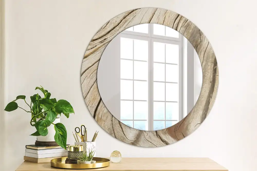 Round wall mirror decor Cracked wood