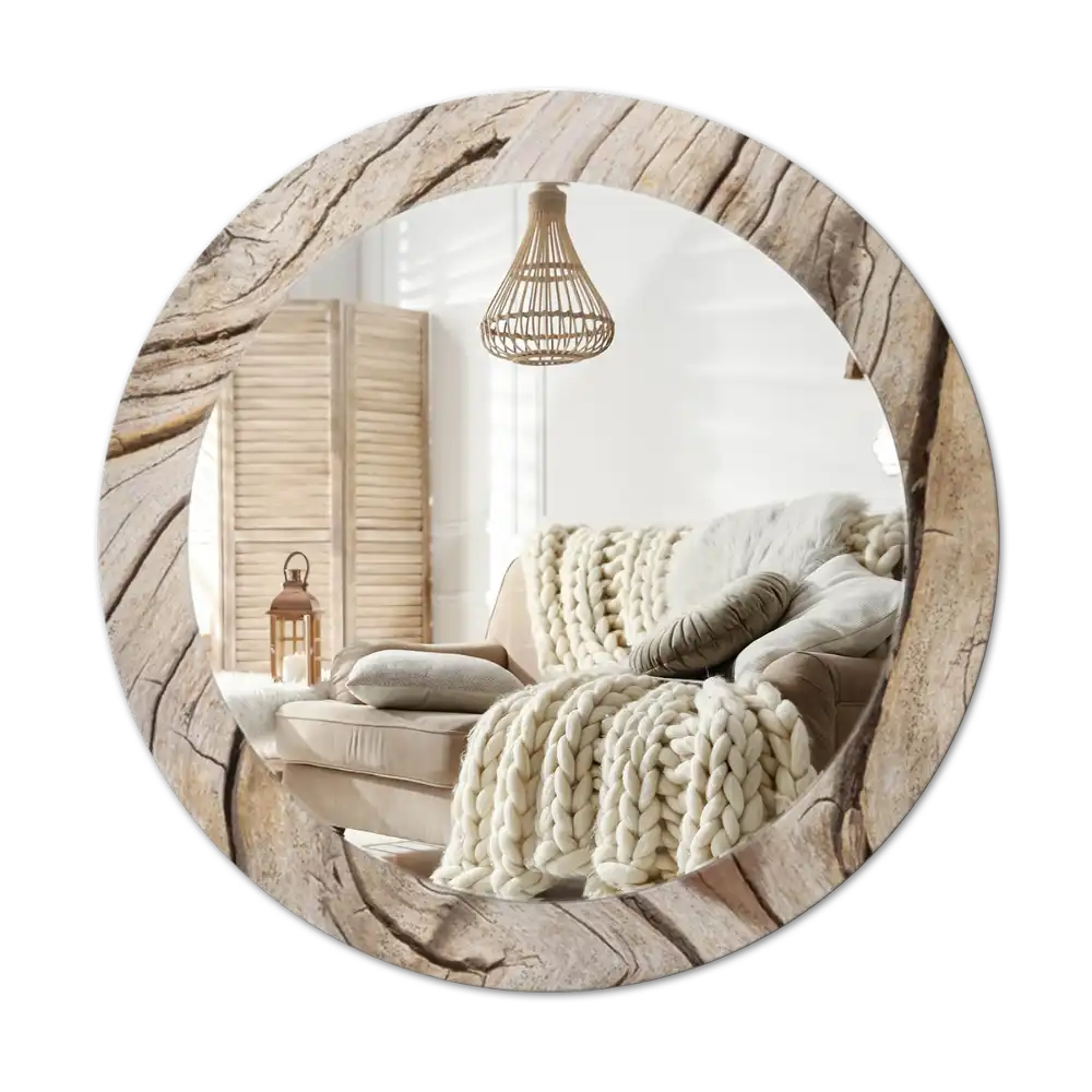 Round wall mirror decor Cracked wood