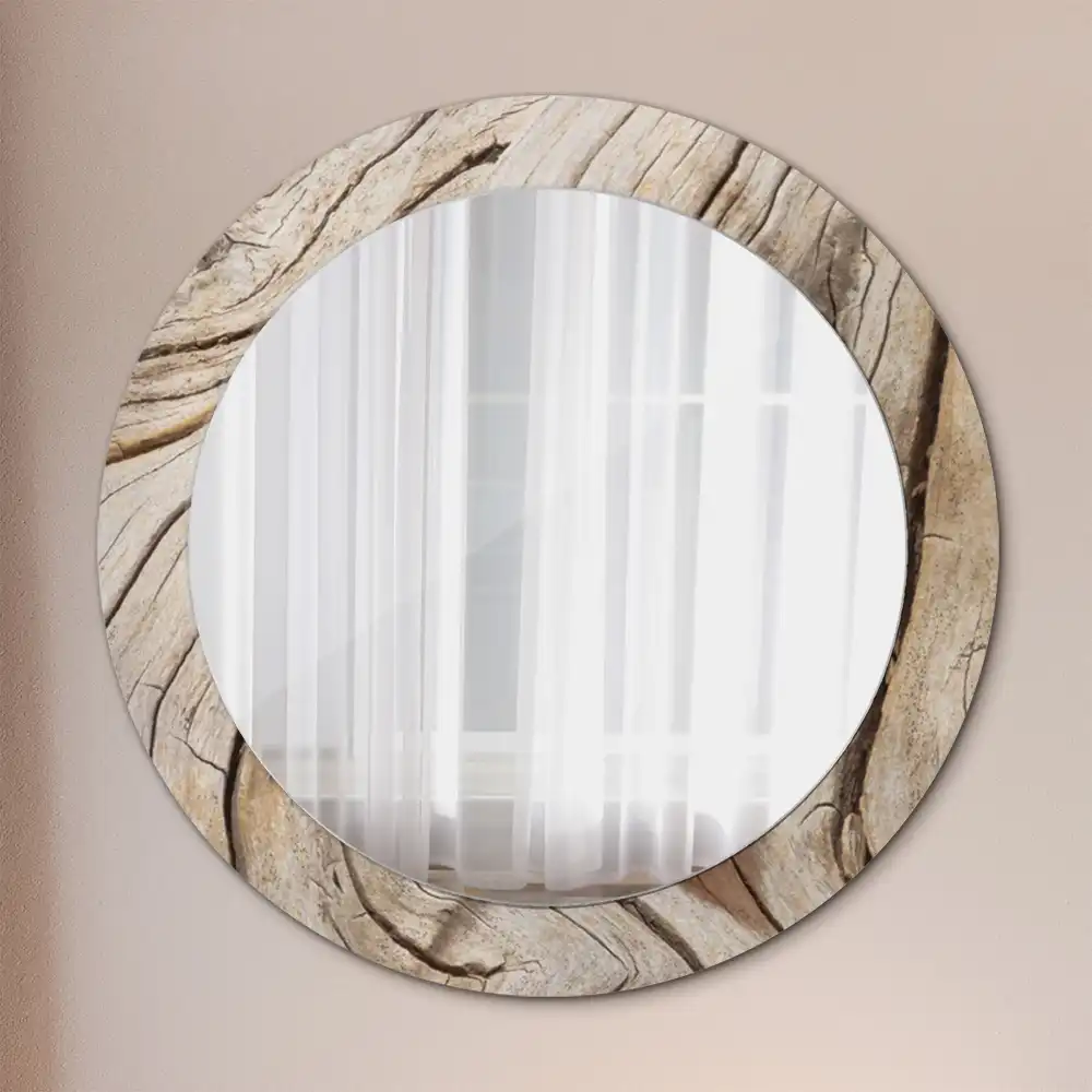 Round wall mirror decor Cracked wood