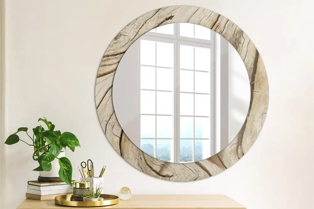 Round wall mirror decor Cracked wood