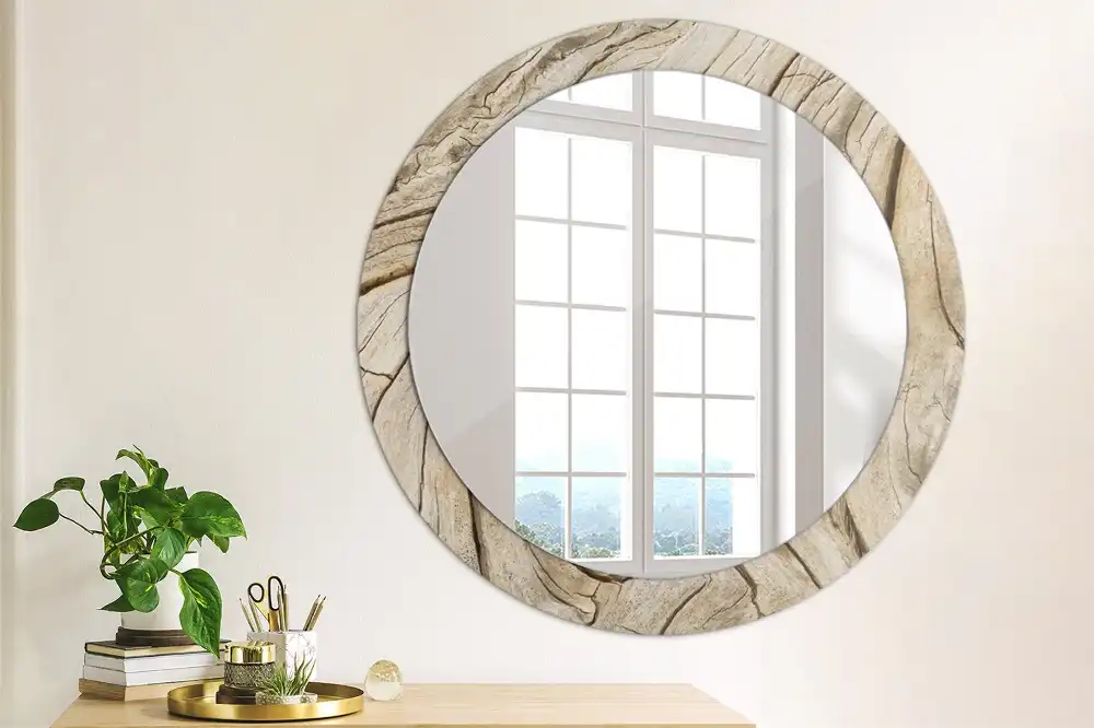 Round wall mirror decor Cracked wood
