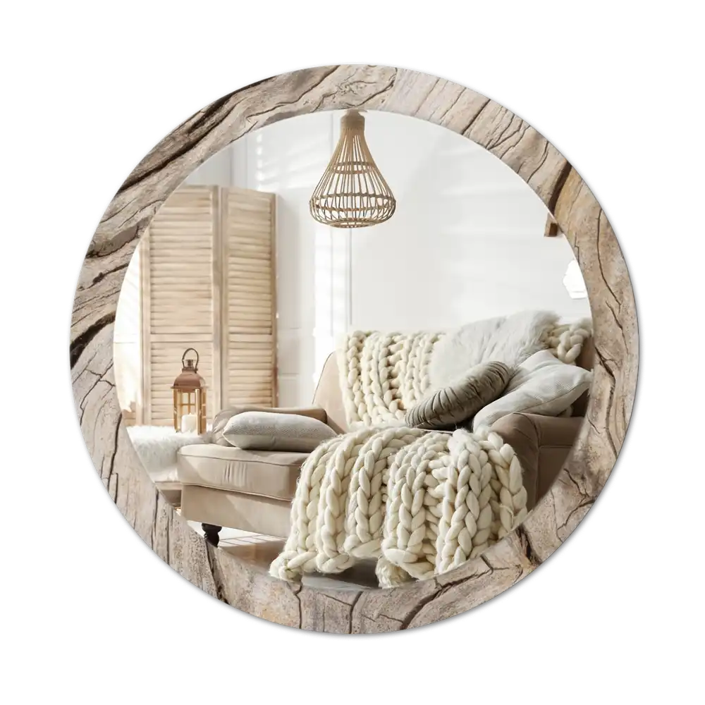 Round wall mirror decor Cracked wood
