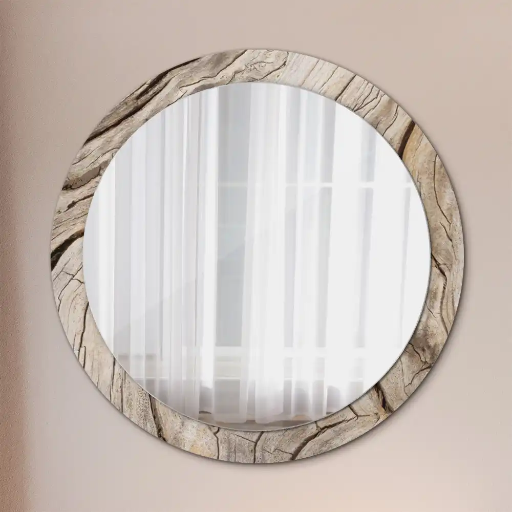 Round wall mirror decor Cracked wood