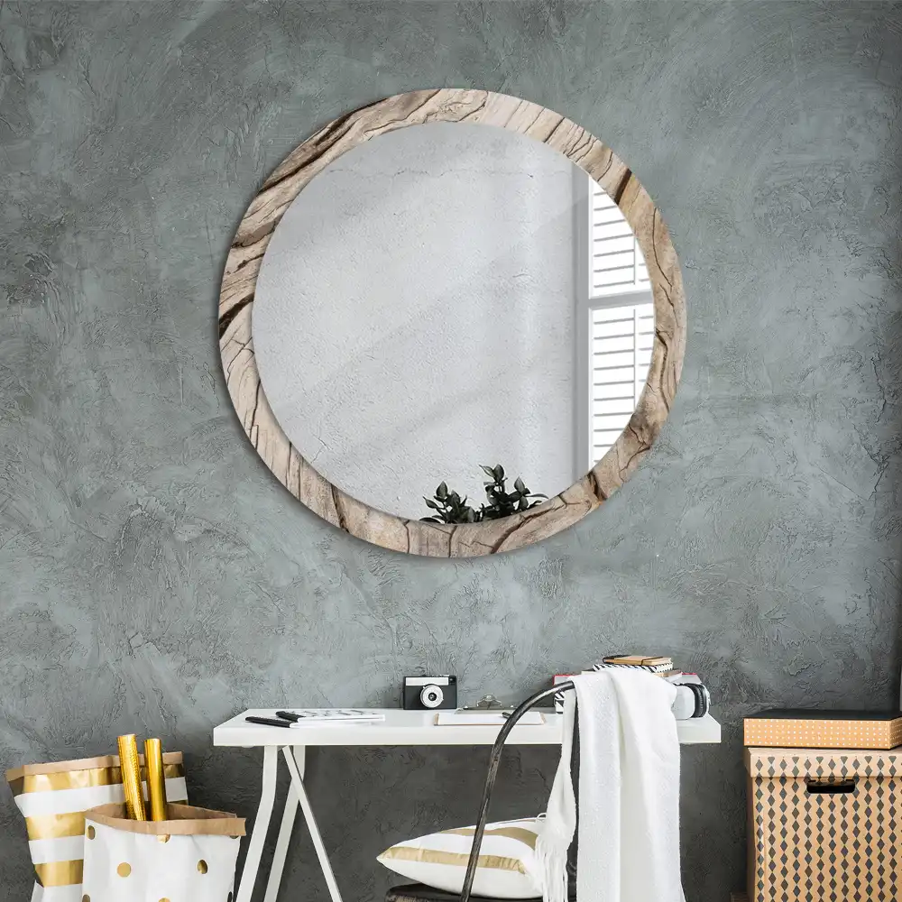Round wall mirror decor Cracked wood