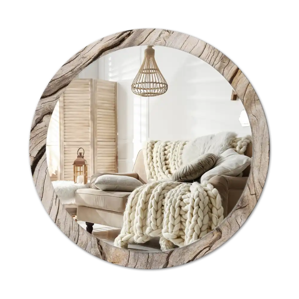 Round wall mirror decor Cracked wood